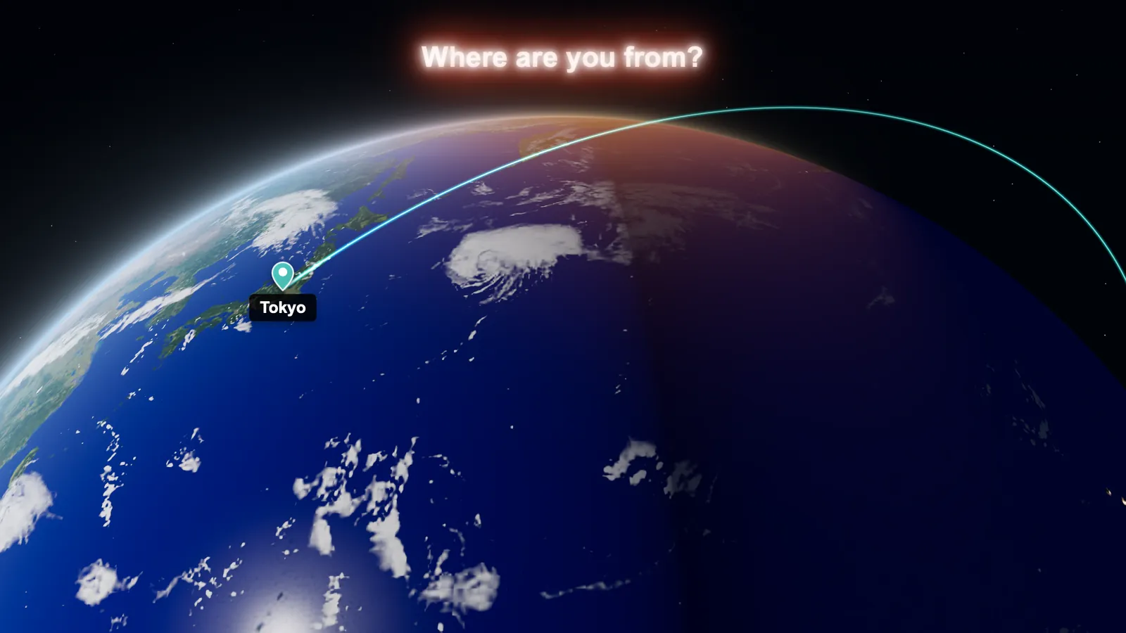 The globe flying to a pin in Tokyo