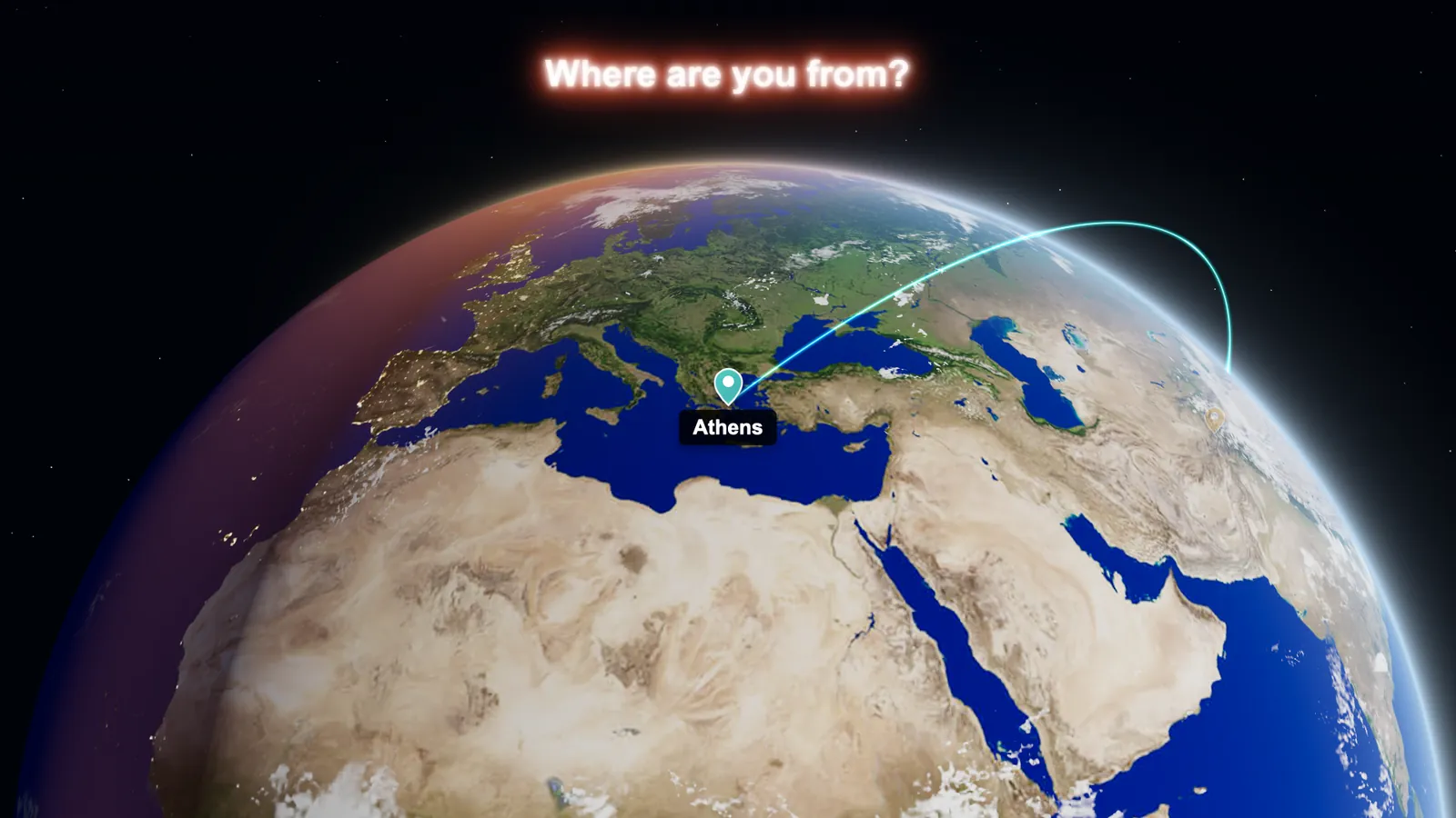 The globe flying to a pin in Athens