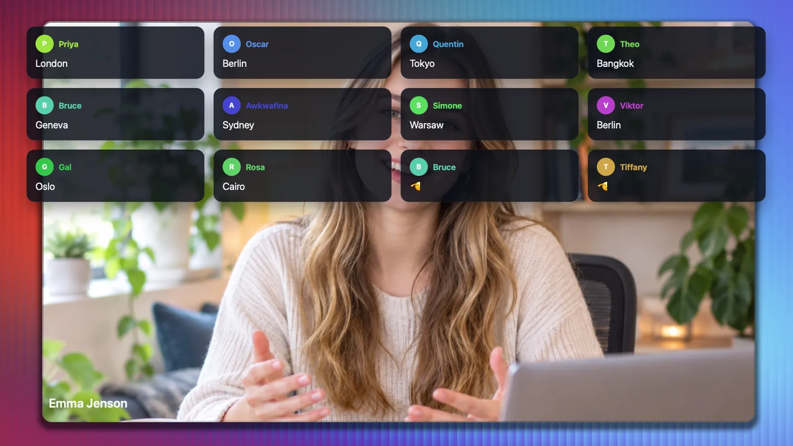 Chat replies tiled across the top of the frame