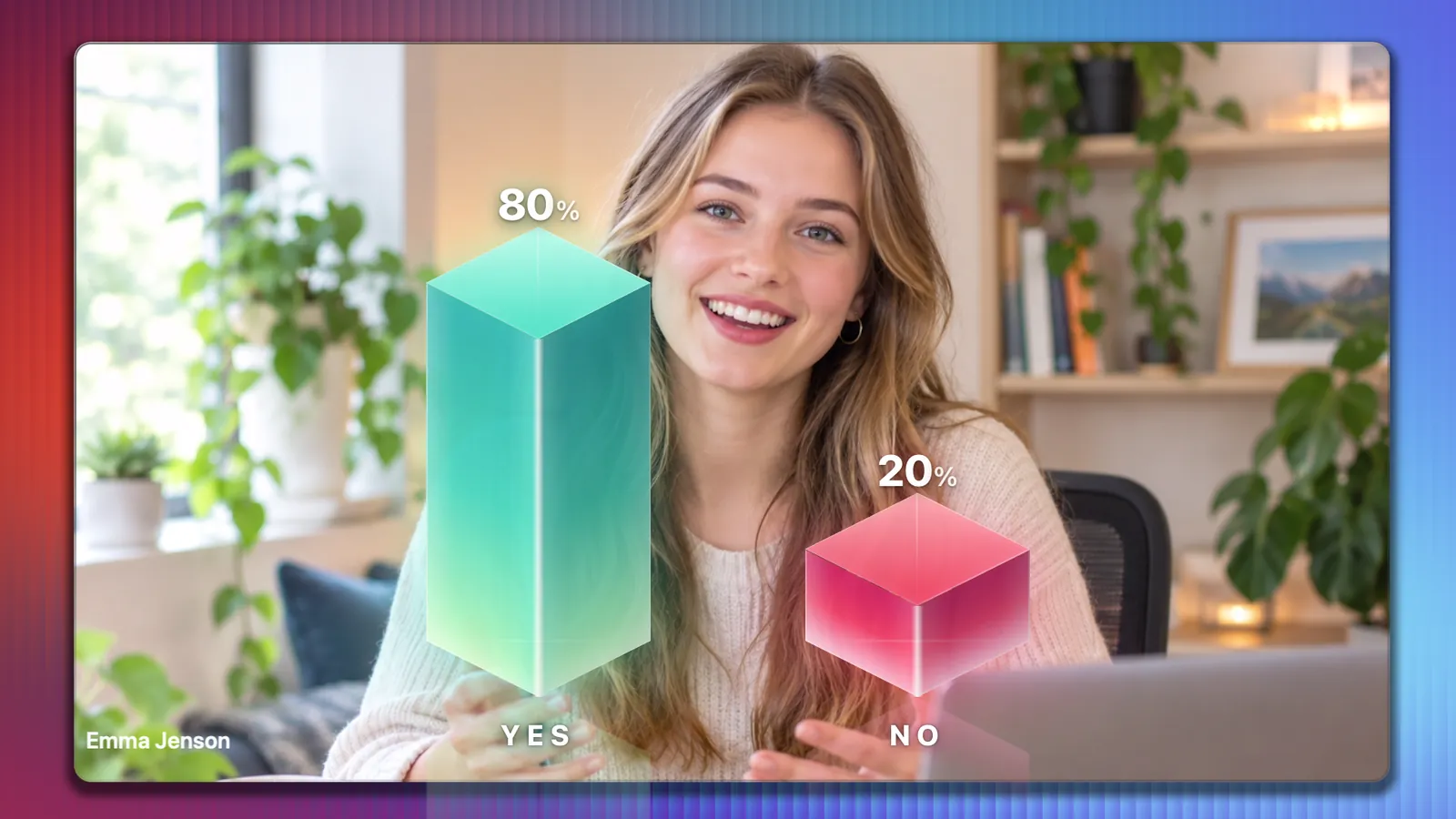 Yes and no votes shown as glowing 3D bars, eighty percent yes